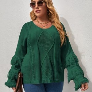 SHEIN Curve Fringe Drop Shoulder Sweater